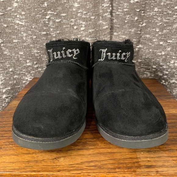 Juicy Couture Womens Kerri Boots Black Suede Rhinestone Fur Lined Cozy Winter - Picture 2 of 8